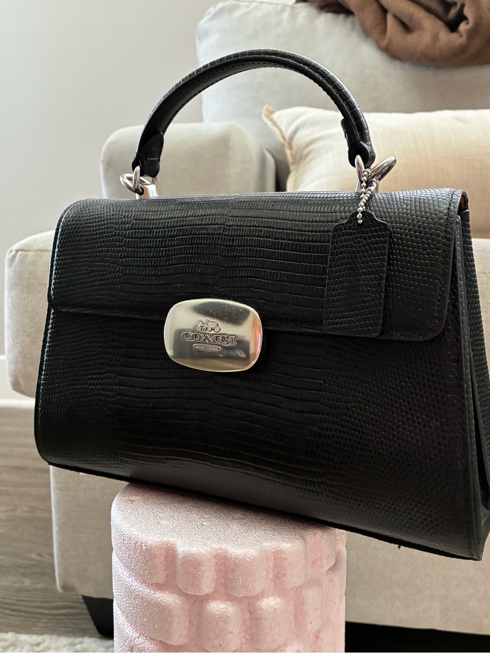 Coach Black Textured Satchel with Silver Hardware